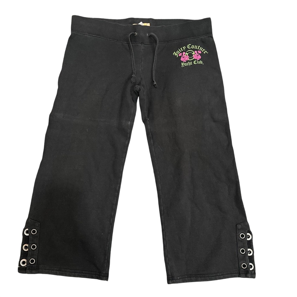 Juicy Couture Yacht Club Black Cropped Sweatpants Grommet Detail Small